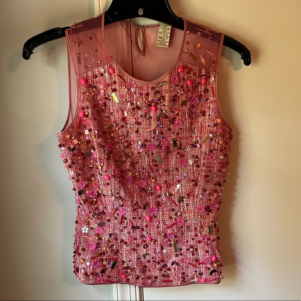 STUNNING Vintage Max Azria Collection embellished shell/top with sheer back